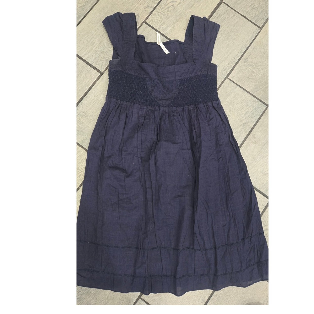 Maeve Anthropologie Navy Blue Smocked Empire Waist Cotton Dress Size 6